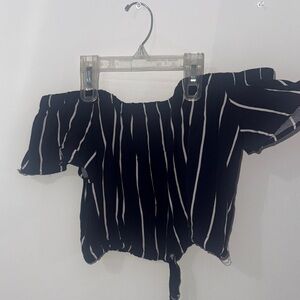 Black and White Striped Off-Shoulder Top